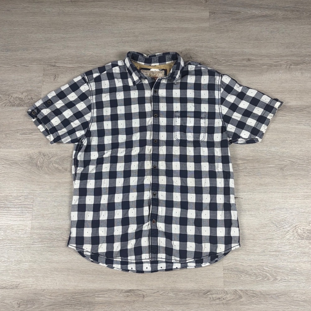 Mufti Button Up Shirt Mens 2XL Blue White Gingham Plaid Short Sleeve Casual